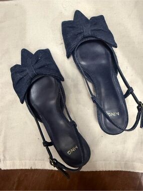 Mango Dark Blue Bow Slingback Sandals